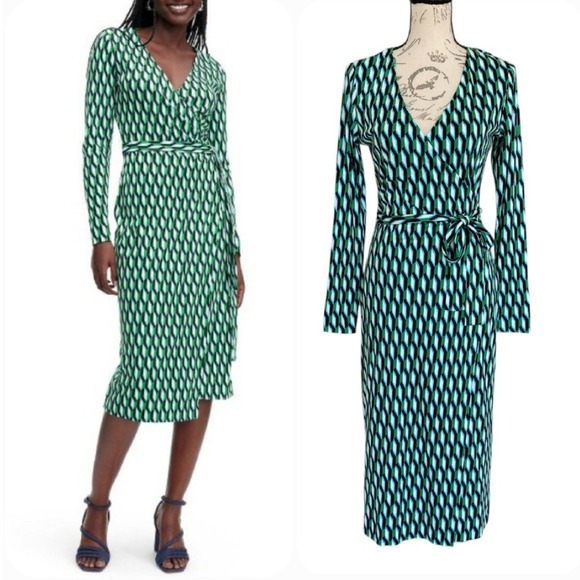 Diane Von Furstenberg Dresses & Skirts - DVF For Target Arrow Geo Long Sleeve Midi Wrap Dress S Green Classic Career